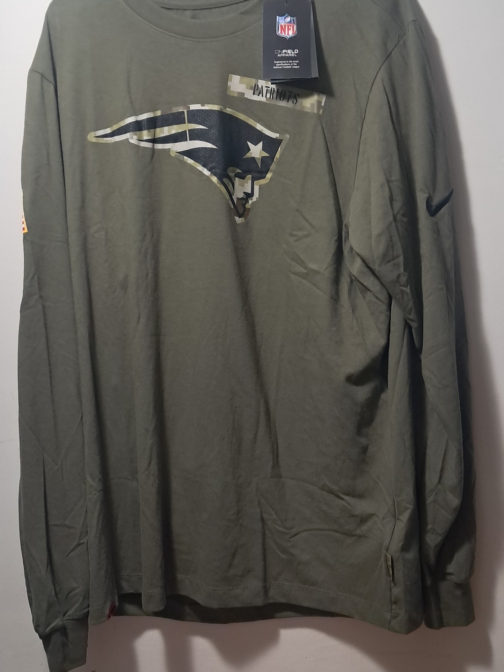 New England Patriots Long Sleeve Logo Tee - Olive Green